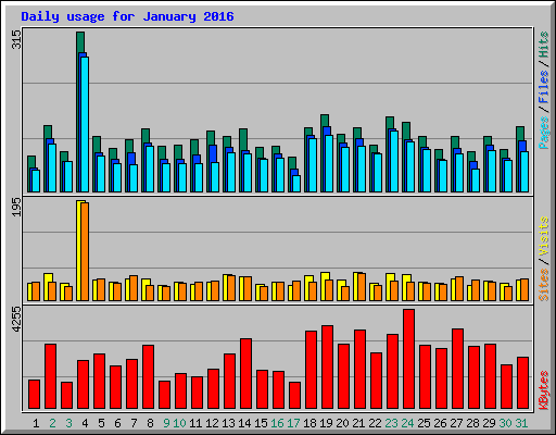 Daily usage for January 2016